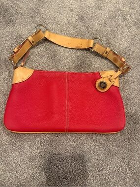 Dooney & Bourke Red Shoulder Bag with Tan Trim and Logo Charm